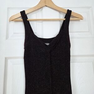 La Belle Black Velvet Polka Dot Tank Top